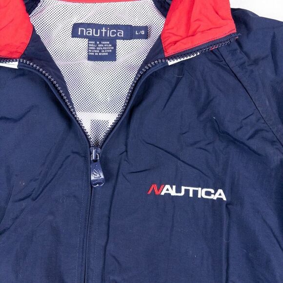 Vintage 90s Nautica Challenge XCVII Windbreaker Jacket L Navy Red Sailing Logo - Picture 3 of 7